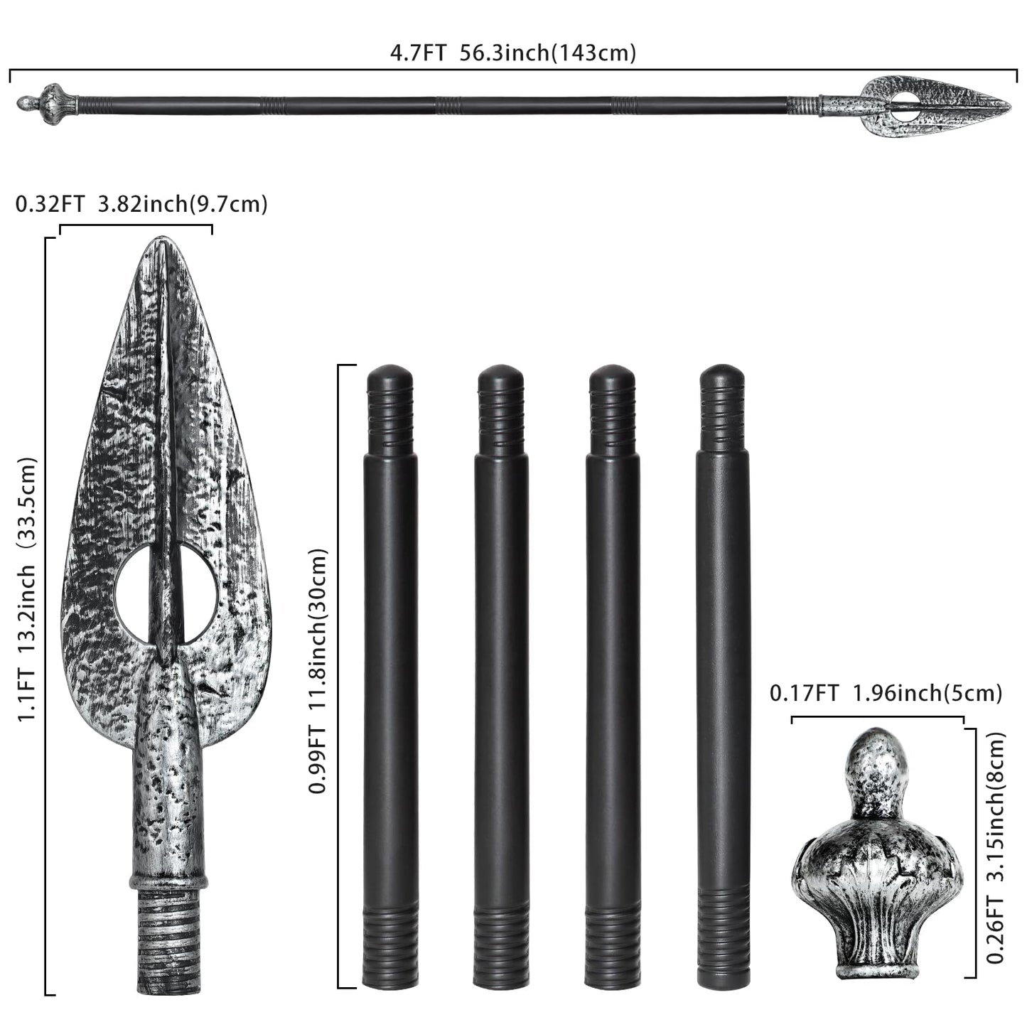 Spartan Spear 56In Medieval Roman Plastic Spear Prop Costume Accessory Weapon,Cosplay Vikings Role Play Decoration for Halloween Party
