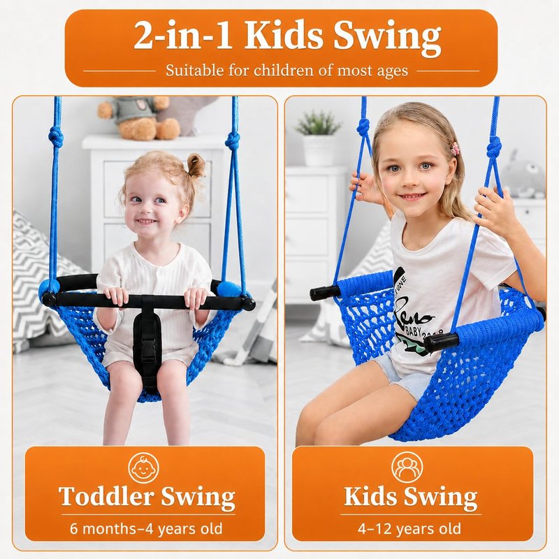 Kids Swing Seats Indoor Hand-Made Net Swing with Adjustable Rope Tree Swings for Kid Child Backyard Playground Swings Outside Indoor