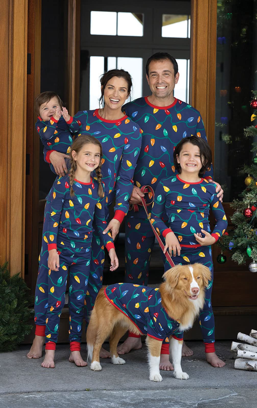 PajamaGram Matching Christmas PJs for Family, Christmas Lights, Womens L / 12-14 Blue
