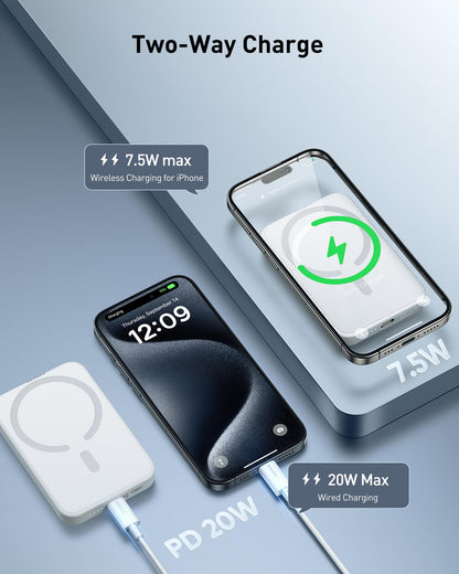 Baseus Magsafe Portable Charger for iPhone, 10,000mAh 15W Magnetic Power Bank, Qi2 Certified Fast Charging Wireless Battery Pack, 22.5W USB-A & 20W USB-C for iPhone 17/16/15/14/13/12, 2025 Version