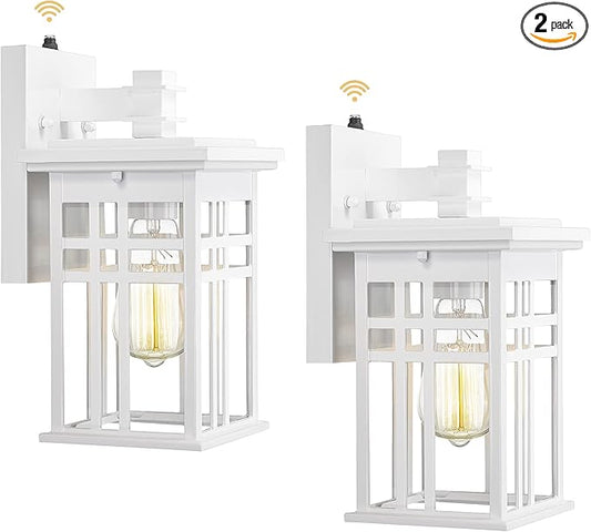 Dusk to Dawn Outdoor Wall Light 2 Pack - HWH Exterior Wall Sconce Light Fixture, Outdoor Porch Light Wall Lamp for Garage, Doorway, Balcony, Garden, Glossy White Finish, 5HD27B-PC-2PK WH