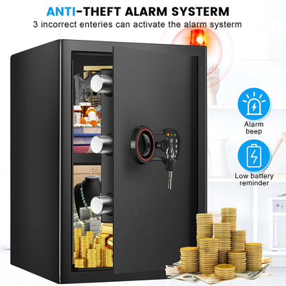 3.4 Cub Large Home Safe Fireproof Waterproof, Anti-theft Fireproof Safe Box with Digital Keypad, Spare Keys and Alarm System, Fire Safes for Home Document Money Valuables