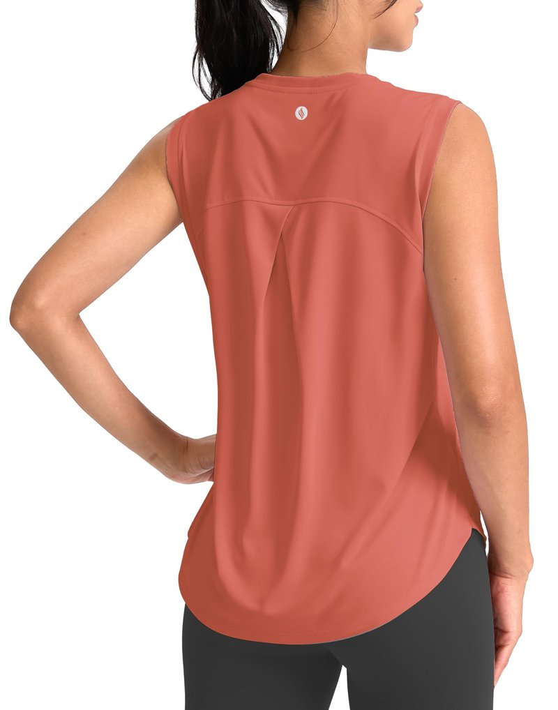 SANTINY Women's Sleeveless Workout Tops Breathable Lightweight Active Tennis Yoga Shirts Athletic Running Tank Tops for Women (Coral_XL)