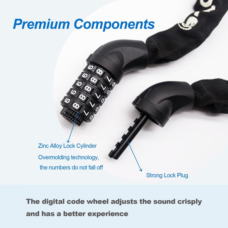 Monotre 5-Digit Resettable Combination Heavy Duty Anti-Theft Bike Chain Lock, 3.9ft Long Keyless Security Bike Lock for Bicycles, Scooters, Motorcycles, Doors, Fences
