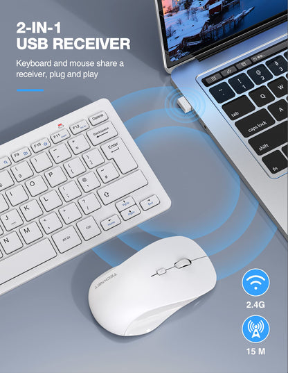 TECKNET Mini Wireless Keyboard and Mouse Set, 2.4G Cordless USB Keyboard and Silent Mouse Comb with Nano USB Receiver, 12 Multimedia Shortcuts for Computer, PC, Laptop, Desktop, Android Smart TV