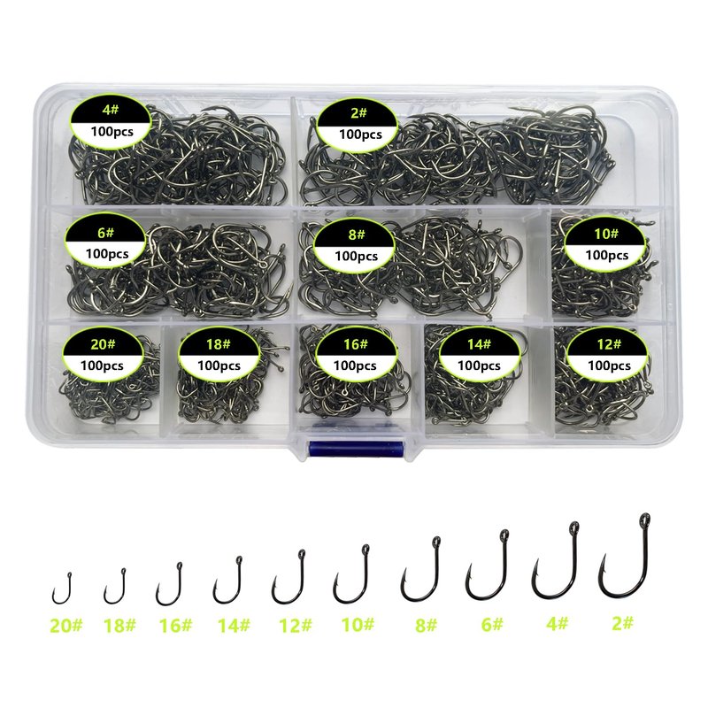 Gxamz 1000pcs 600pcs 300pcs Small Fish Hooks for Freshwater, 10 Specifications of Trout Fishing Hook Set (1000pcs, Black)