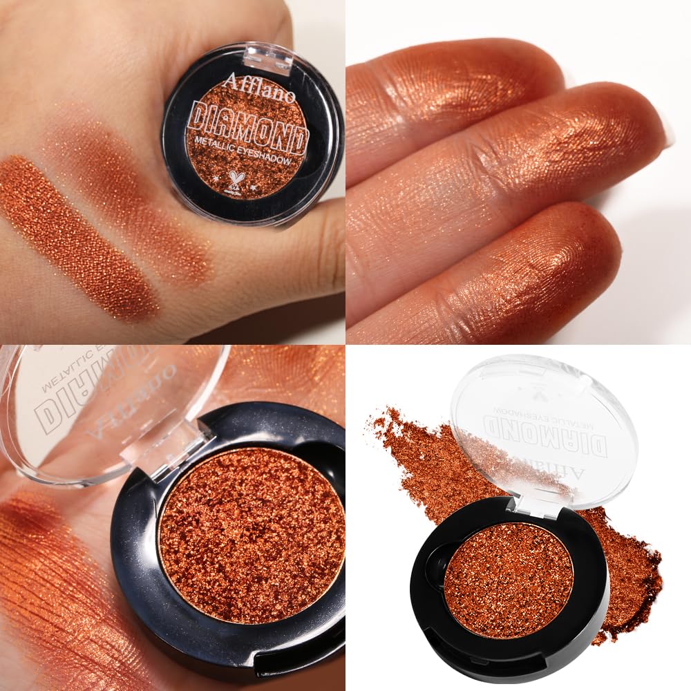 Afflano Metallic Orange Red Eyeshadow, Warm Glitter Eyeshadow Palette One-Swipe Coverage, Intense Color Sparkle Red Brick Eye shadow, Long Lasting Fall Eye Shadow for Women Halloween Pumpkin Makeup