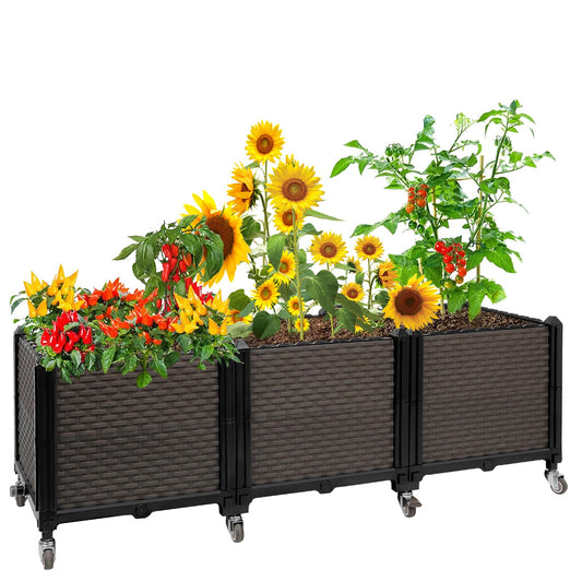 Ciao Stilista Raised Plant Box with Wheels 47.2"x15.7"x16.1", Raised Beds for Gardening Self Watering, Durable Metal Lockable Casters, Rectangular Garden Planter Perfect for Garden Patio Balcony Deck