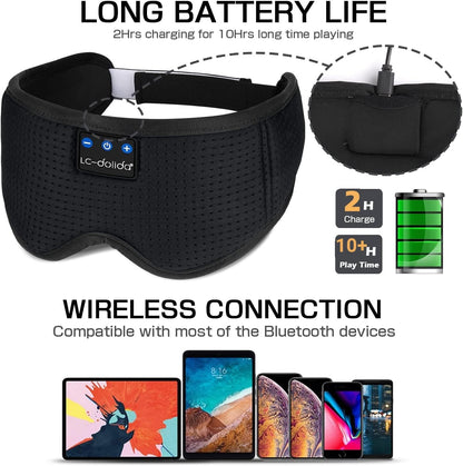 LC-dolida Bluetooth Sleep Mask Headphones,100% Blackout Sleeping Headphones Eye Mask for Sleeping with Travel Bag,Eye mask with Bluetooth Earphones for Travel,Nap Sleeping,Shift Work