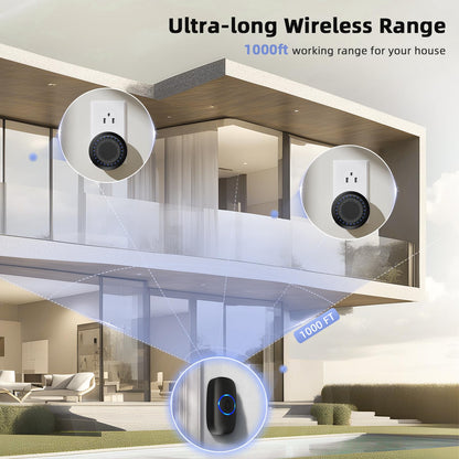 Wireless Doorbell • PHYSEN • Doorbell Chime Kits with 1 Transmitter 1 Receiver • Waterproof • Operating at 1000ft Range • 32 Ringtones • 4 Volume Levels • LED Flash • Door Bell for Home Classroom