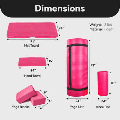 BalanceFrom 7-Piece Yoga Set with 71x24x0.5 Inches Extra Thick Mat and Carrying Sling – Includes 2 Blocks, Stretch Strap, 2 Towels, and Knee Pad for Home, Studio, and Gym Workouts