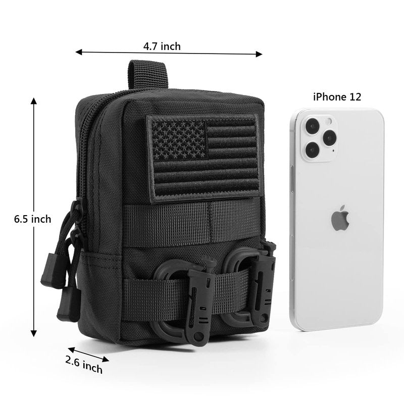 FRTKK 2 Pack Molle Pouches - Tactical Compact Water-Resistant EDC Pouch Small Utility Pouch Bags (Patch Included) (2 Pack-Black)