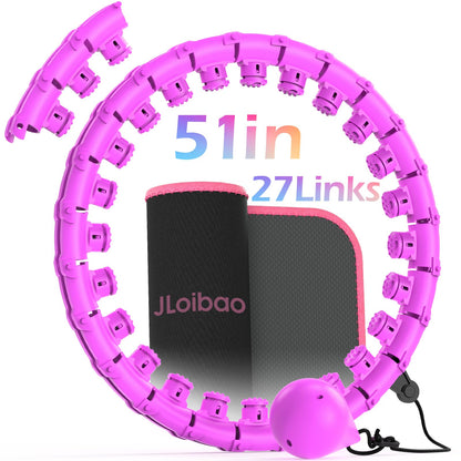 JLoibao Weighted Hula Circle for Adults Weight Loss, Infinity Fitness Hoop Plus Size 51 Inch with Sweat Belt, Include 27 Detachable Links and Waist Trainer for Women (Purple)