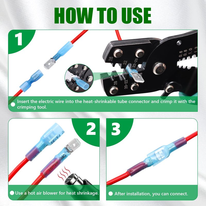 Twidec/100PCS Heat Shrink Spade Connectors Kit 22-10 AWG Female and Male Spade Terminlas Quick Disconnect Connectors Fully Insulated Electrical Wire Crimp Connector for Automotive Marine N-070-100PCS