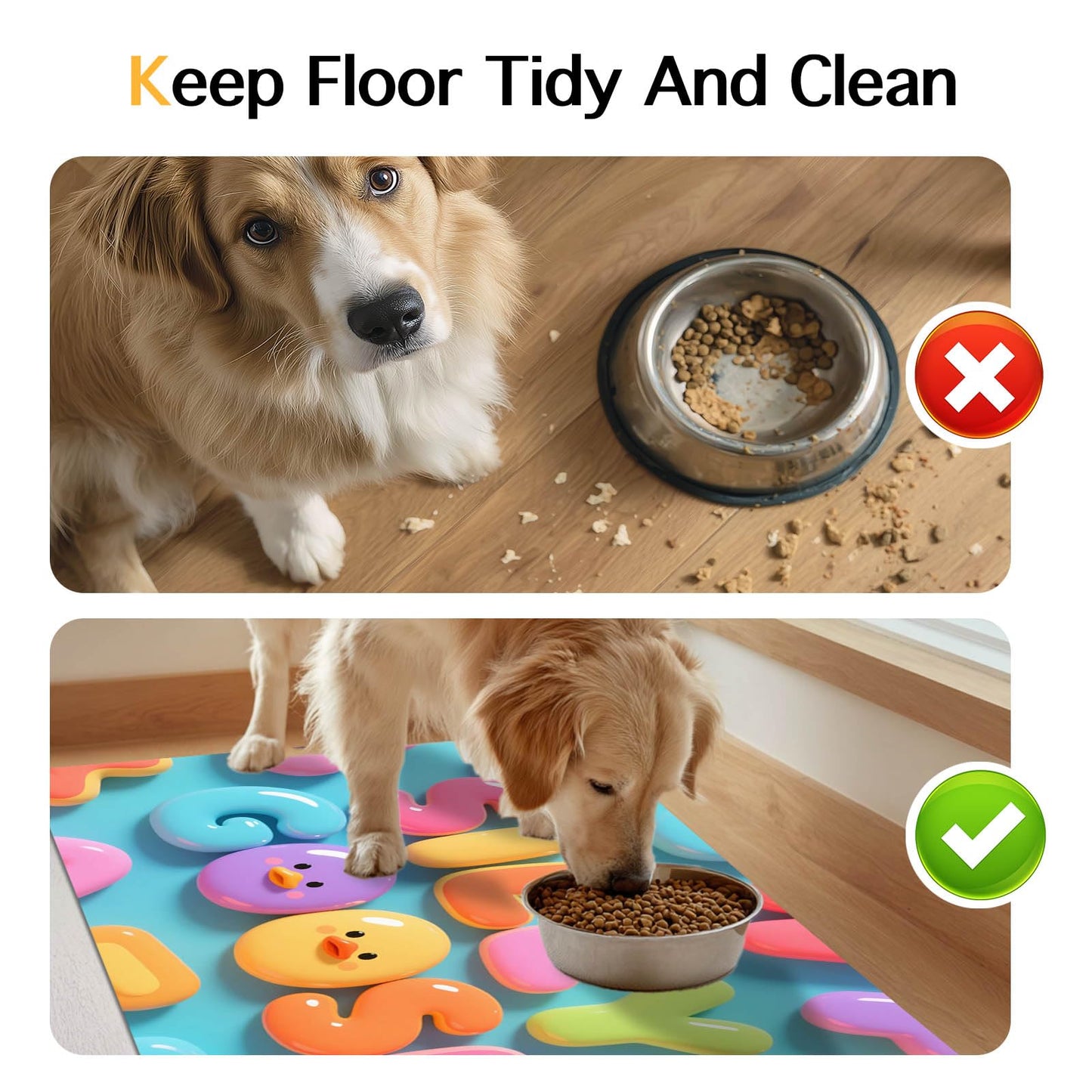 HOMETITUTE 20x12 inch Duck Design Non Slip Dog Food Mat Pet Bowl Placemat for Food and Water Small Dog Bowl Mats Cat Food Mat Easy to Clean Feeding Mats for Small Pets Cute