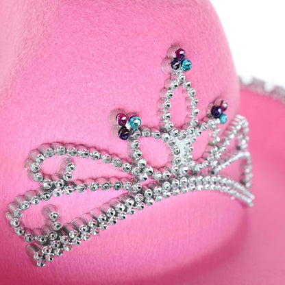 GiftExpress Pink Cowboy Hat With Tiara - CHILD SIZE, Pinky Felt Cowboy Hat for Western Costume, CowGirl Pretend Plays