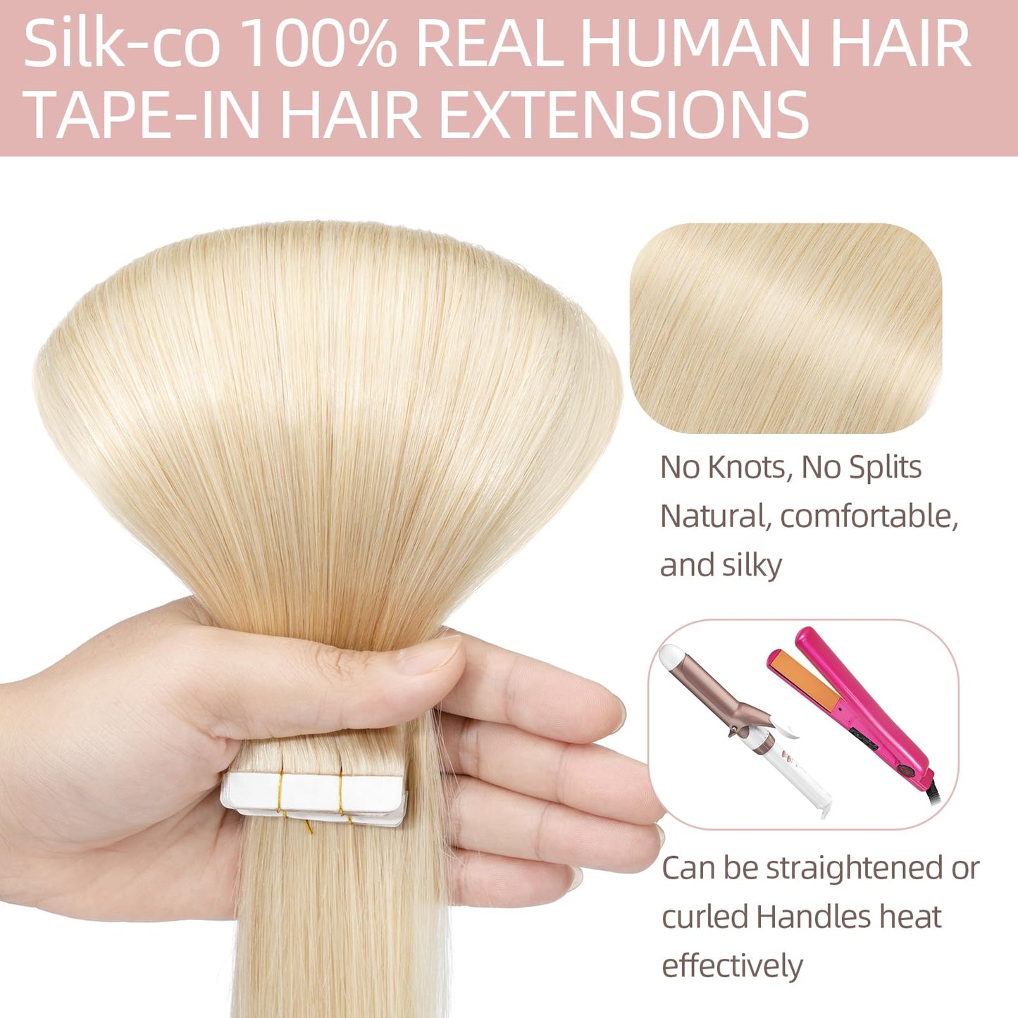 Silk-co 12"-24" Tape in Hair Extensions 100% Real Remy Straight Human Hair Extension 10Pcs Straight Skin Weft Seamless (12inch #60 Platinum Blonde)