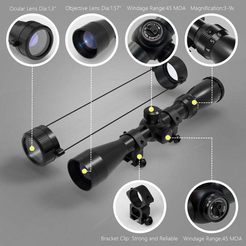 FITSAFE 3-9x40 Rifle Scope|Reticle Crosshair Scope with 20mm Picatinny Mounts|Aluminum 1 Inch Tube|Lightweight Hunting Scope