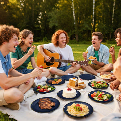 bUCLA 150PCS Blue and Gold Plastic Plates - 25 Guests Navy Blue Plastic Dinnerware Disposable for Party - Include 25 Dinner/Dessert Plates, 25 Knives, 25 Forks, 25 Spoons, 25 Cups