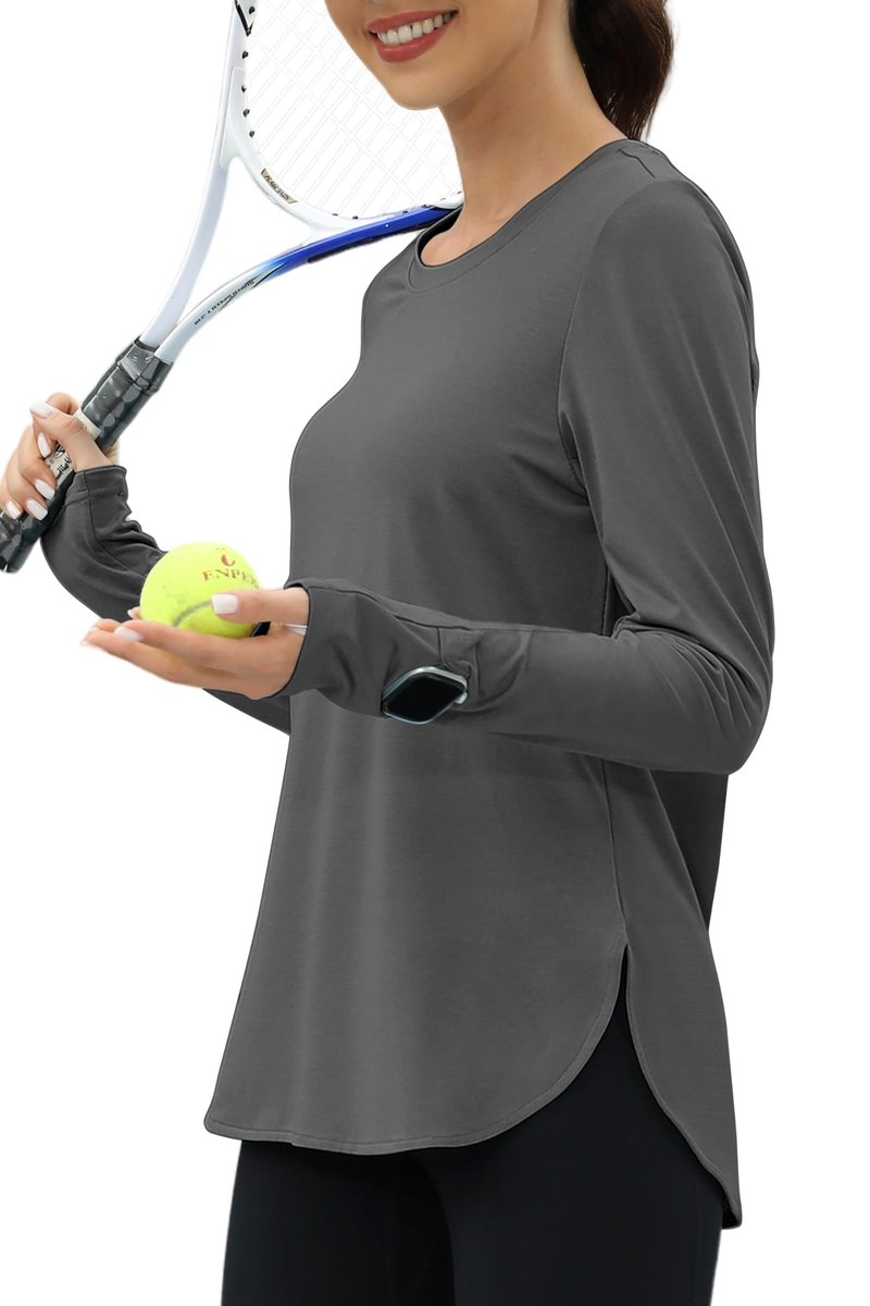 KevaMolly Workout Tops for Women Long Sleeve UPF 50+ UV Protection Sun Shirt Lightweight Quick Dry Rash Guard Hiking Shirts Dark Grey L