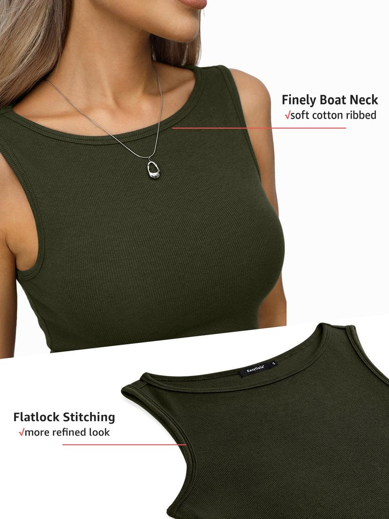 EasyGala Women Cotton Ribbed Tank High Neck Sleeveless Shirts Basic Summer Going Out Top Cute Slim Fitted Clothes 2026