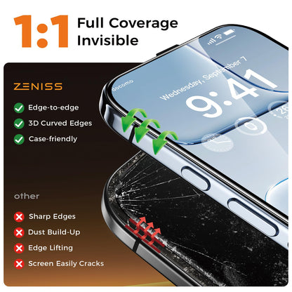 NeverBreak 9H+ Hardness for iPhone 17 Pro Max Screen Protector 12FT Military Grade Protection (Scratch, Shatter, Drop Resistance) Tempered Glass Full Edge Coverage 6.9", 2 Pack with De-Bubble Card