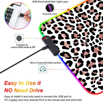 CICPLKSE Customized RGB Gaming Mouse Pad and Coffee Coaster,Large Glowing Led Anti-Slip Rubber Base Computer Keyboard Desk Mouse Mat 31.4x11.8 Inch,Leopard Print