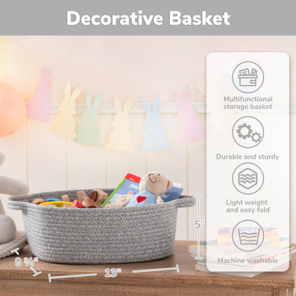 CHICVITA Storage Basket for Gifting, Small Woven Basket for Towels, Cute Baskets for Baby, Nursery, Decorative Rope Baskets for Living Room, Grey, 13 x 9.8 x 5 inches