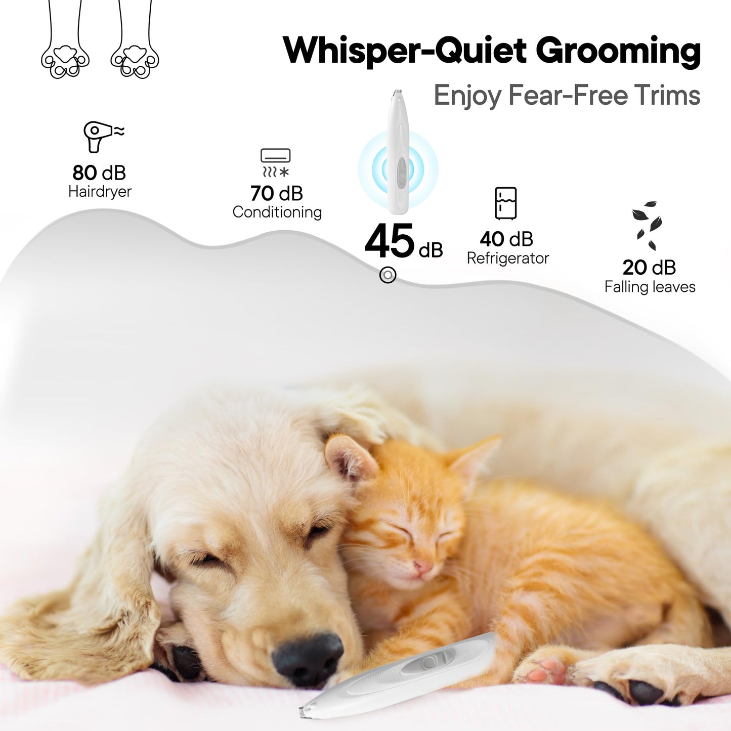 FURBONA Dog Paw Trimmer with LED Light, Rechargeable Cordless Electric Grooming Clippers, Low Noise Pet Hair Shaver for Small Dogs Cats Trimming Around Paws, Eyes, Ears, Face, Rump