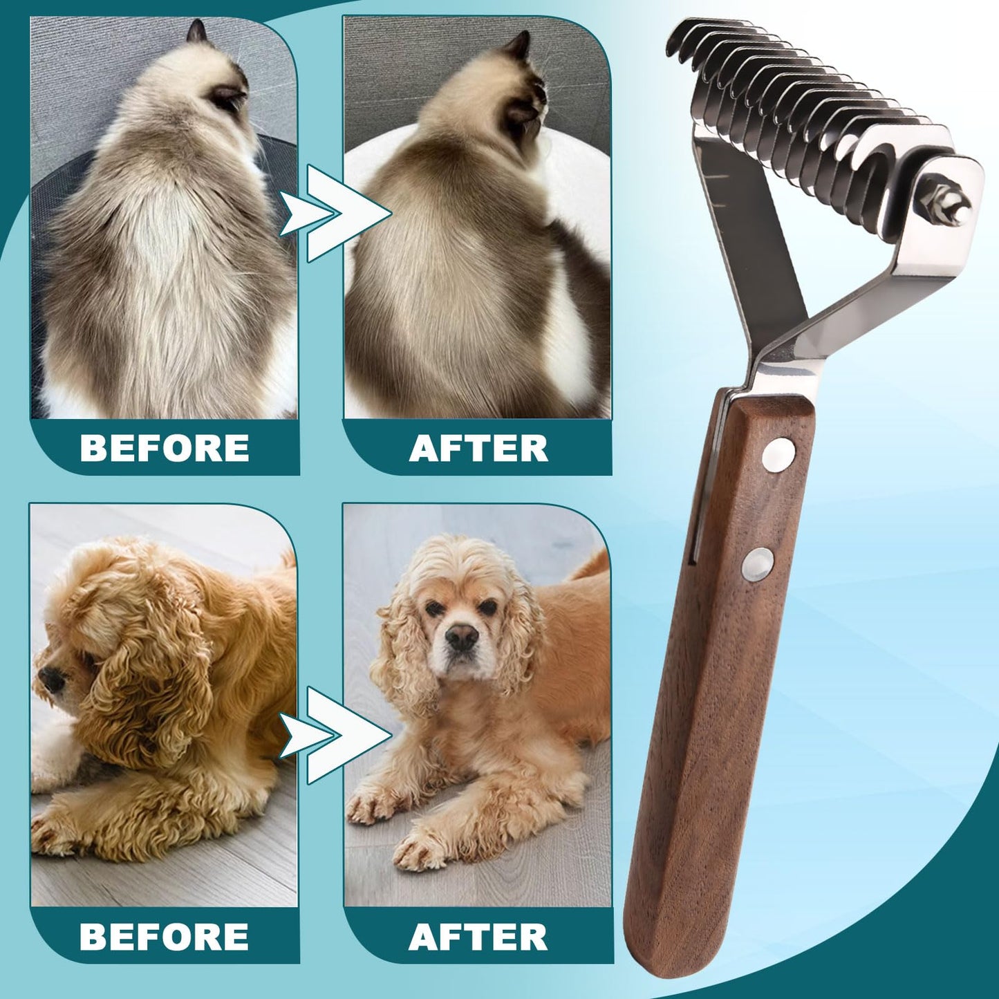 onebarleycorn coat king undercoat rake dog grooming comb,dog brushes for Shedding Stripping Brush Pet Dematting Comb for Dogs and Cats(14-Blades-L)