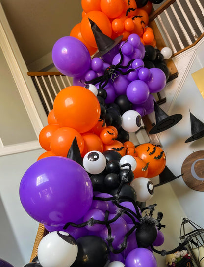 Adeyoo Halloween Balloon Garland Arch Kit - 150Pcs Black Orange Purple Balloons with Eyeball, Confetti Balloons Scary Halloween Party Balloons for Birthday Party Decorations, Indoor/Outdoor