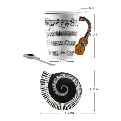 Guitar Novelty Mug Unique Musical Gift Coffee Cup with Cool Music Themed Lid & Guitar Handle Design & Guitar Spoon, Great Gifts for Music Teachers,&guitarLoversfor Holidays,Fathers Day,Men,Woman