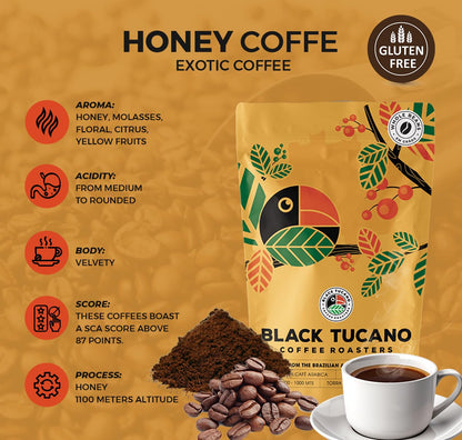 Black Tucano Specialty Brazilian Whole Beans - Medium Roast Honey Coffee - 8.8 Ounces (250 Gr)