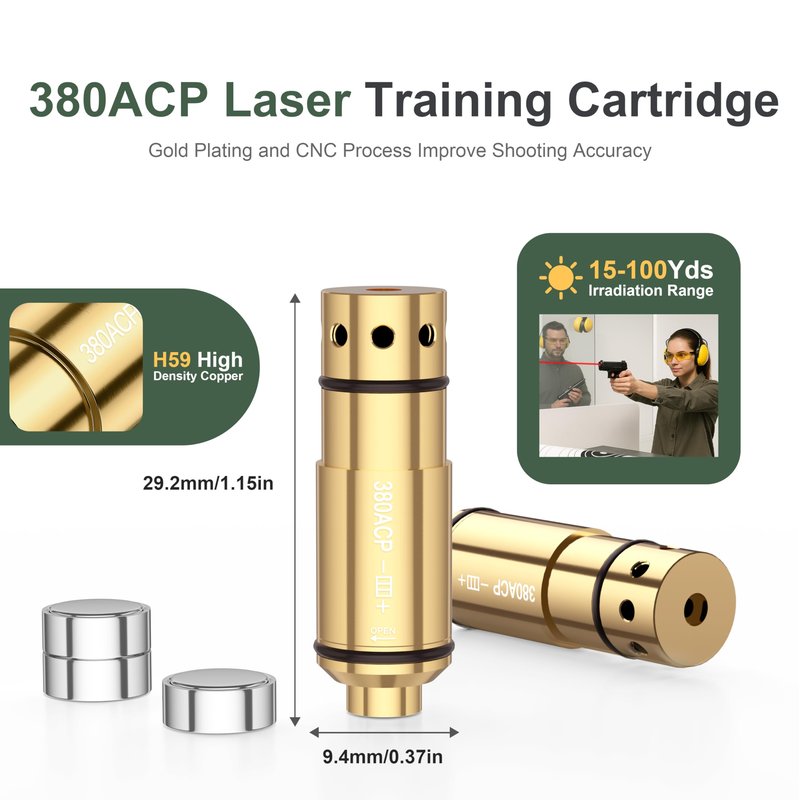 Vstranics 380ACP Laser Training Cartridge Dry Fire Training System with Rubber Snap Cap, O-Rings and 3 Set Batteries for Dry Fire Practice and Shooting Training