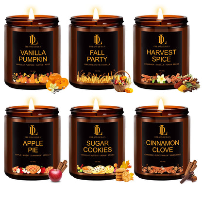 Fall Candle Set, Fall Scented Candles for Home, 6 Pack Soy Candle Set, Autumn Gifts for Women Men, Autumn Scents of Vanilla Pumpkin/Cinnamon Clove/Apple Pie/Harvest Spice/Sugar Cookies/Fall Party