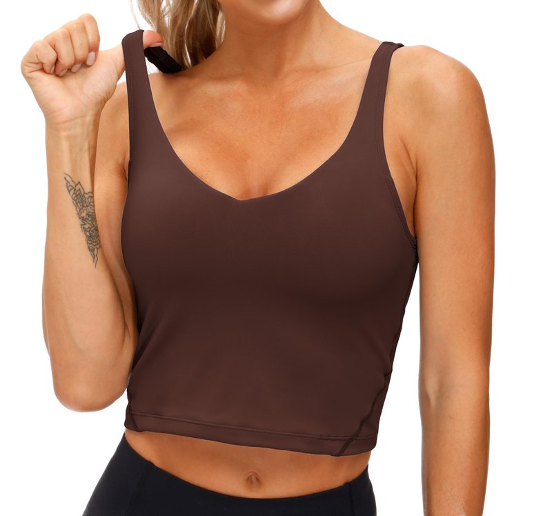 Women’s Longline Sports Bra Wirefree Padded Medium Support Yoga Bras Gym Running Workout Tank Tops Red Brown