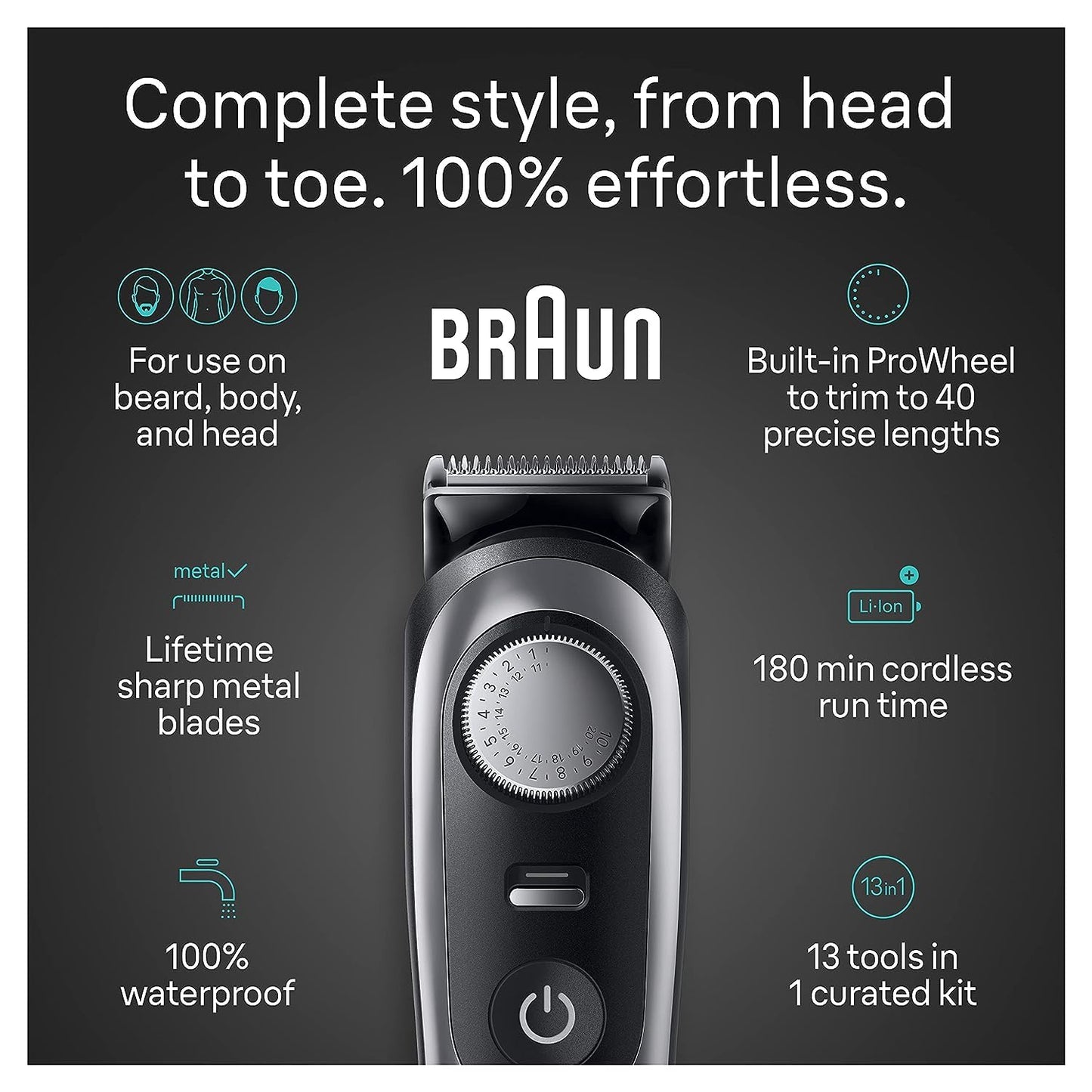 Braun All-in-One Men's Shaving Kit Series 9 9440, 13-in-1 Beard, Face, Nose, Ear Trimmer, Hair Clippers, Body Groomer and Manscaping