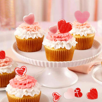 Ercadio 80Pack Edible Valentine's Day Heart Cupcake Toppers Red Edible Heart Cupcake Drink Toppers Picks Valentine's Day Nurses' Day Heart Birthday Mother's Day Party Cake Decorations