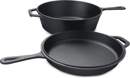 KICHLY 3.0L,3.2 Quart Pre Seasoned Cast Iron Combo Cooker Dutch Oven with Lid, 10.25 Inch, 26 cm Dual Function Skillet Pot with lid, Cast Iron Casserole Dish with Lid