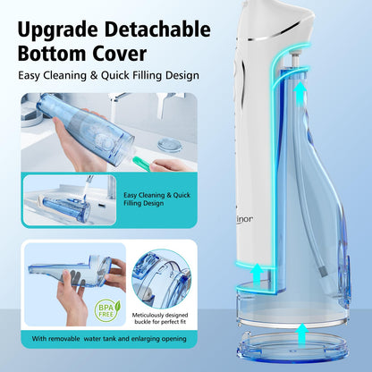 Leominor Water Flosser Pick for Teeth, 300ML Portable Oral Irrigator Upgraded Tank Removable,IPX7 Waterproof, Rechargeable Travel Teeth Cleaner, Professional Electric Flossing Machine (Pink)