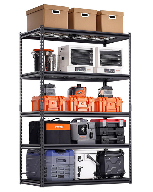 VEVOR Storage Shelves, 3000 lbs, 5 Tier Heavy Duty Garage Shelving, 24" D x 48" W x 72" H Adjustable Metal Shelves for Industrial Shelving Unit Utility Shelf, for Kitchen, Warehouse, Basement, Black