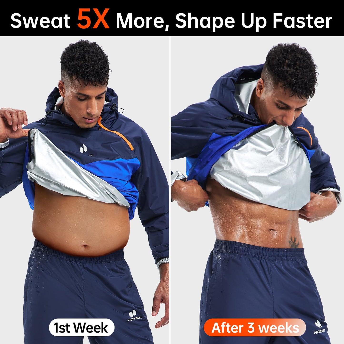 HOTSUIT Sauna Suit for Men Sweat Sauna Jacket Pant Gym Workout Sweat Suits, Navy, 3XL