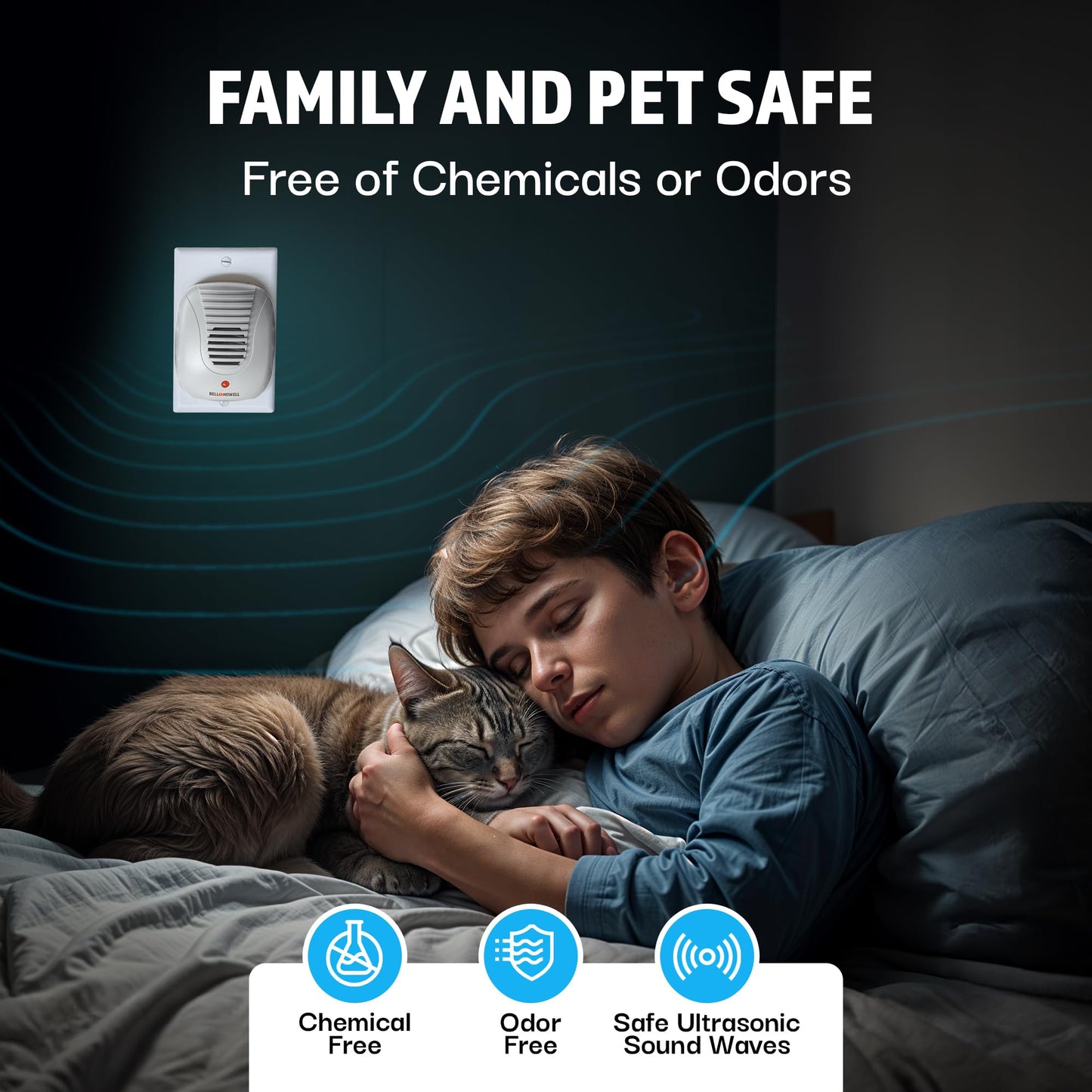 Bell + Howell Ultrasonic Pest Repeller Home Kit (Pack of 3), Ultrasonic Pest Repeller, Pest Repellent for Home, Bedroom, Office, Kitchen, Warehouse, Hotel, Safe for Human and Pet