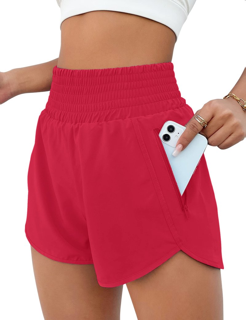BMJL Women's Athletic Shorts High Waisted Running Short Pocket 2.5" Sporty Shorts Gym Elastic Workout Shorts(XL,Red)
