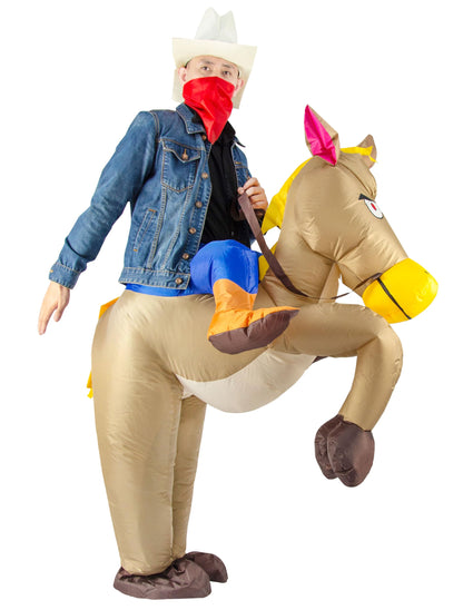 JYZCOS Inflatable Cowboy Costume Western Fancy Dress for Men Women Halloween Party Suit (Adult Brown)