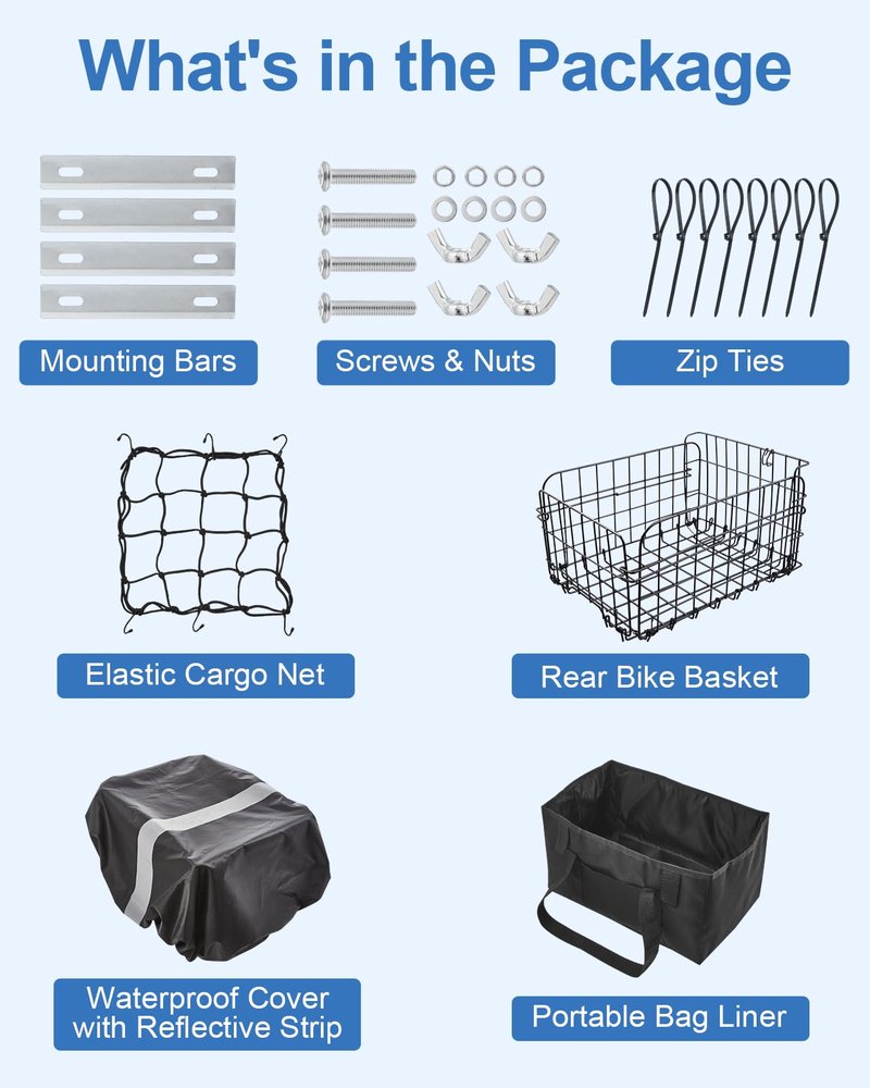 Zacro Bike Basket Rear Large Folding Metal Bicycle Ebike Basket, Quick Release Design for Adult Women/Men Carrying Dogs, Pets, Fruit & Grocery