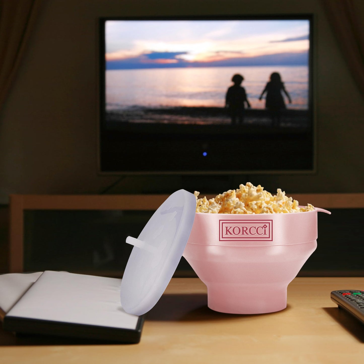 The Original Korcci Microwaveable Silicone Popcorn Popper, Microwave Popcorn Popper, Collapsible Microwave Popcorn Maker Bowl, No Oil Required, Use In Microwave, Dishwasher Safe (Blue)