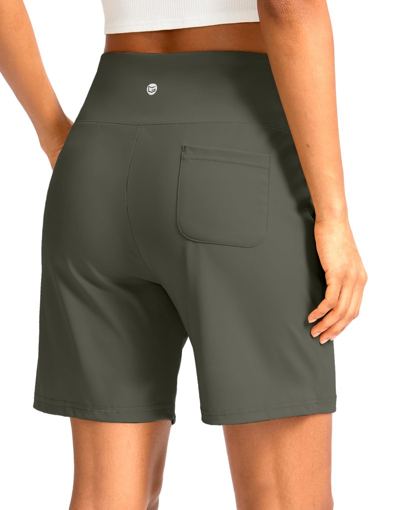 G Gradual Women's Bermuda Long Shorts with Pockets 7" High Waisted Knee Length Shorts for Women Walking Athletic Workout(Grey Sage-L7,XL)