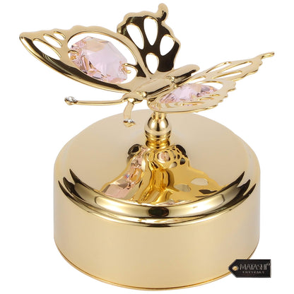Matashi Christmas Music Box – 24K Gold Plated Butterfly Figurine with Crystals, Plays “Memory” – Elegant Tabletop Showpiece for Christmas, Valentine’s Day, Mother’s Day