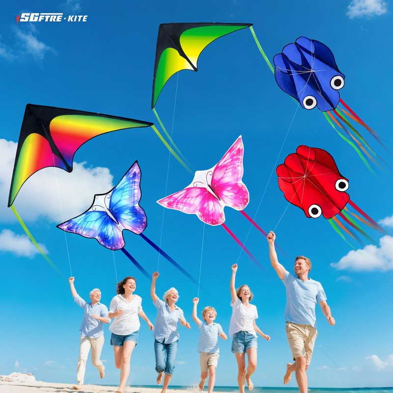 SGftre 3 Piece Set Butterfly Delta Octopus Kites for Kids and Adults，Easy to Fly for Outdoor Adults Children Line Kite for Kids Toy (Delta 2+Octopus 2+Butterfly 2, 6)